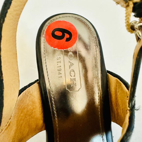 COACH SIGNATURE LOGO CANVAS AND LEATHER BLACK SLINGBACK PLATFORM WEDGES 6B - Picture 7 of 8